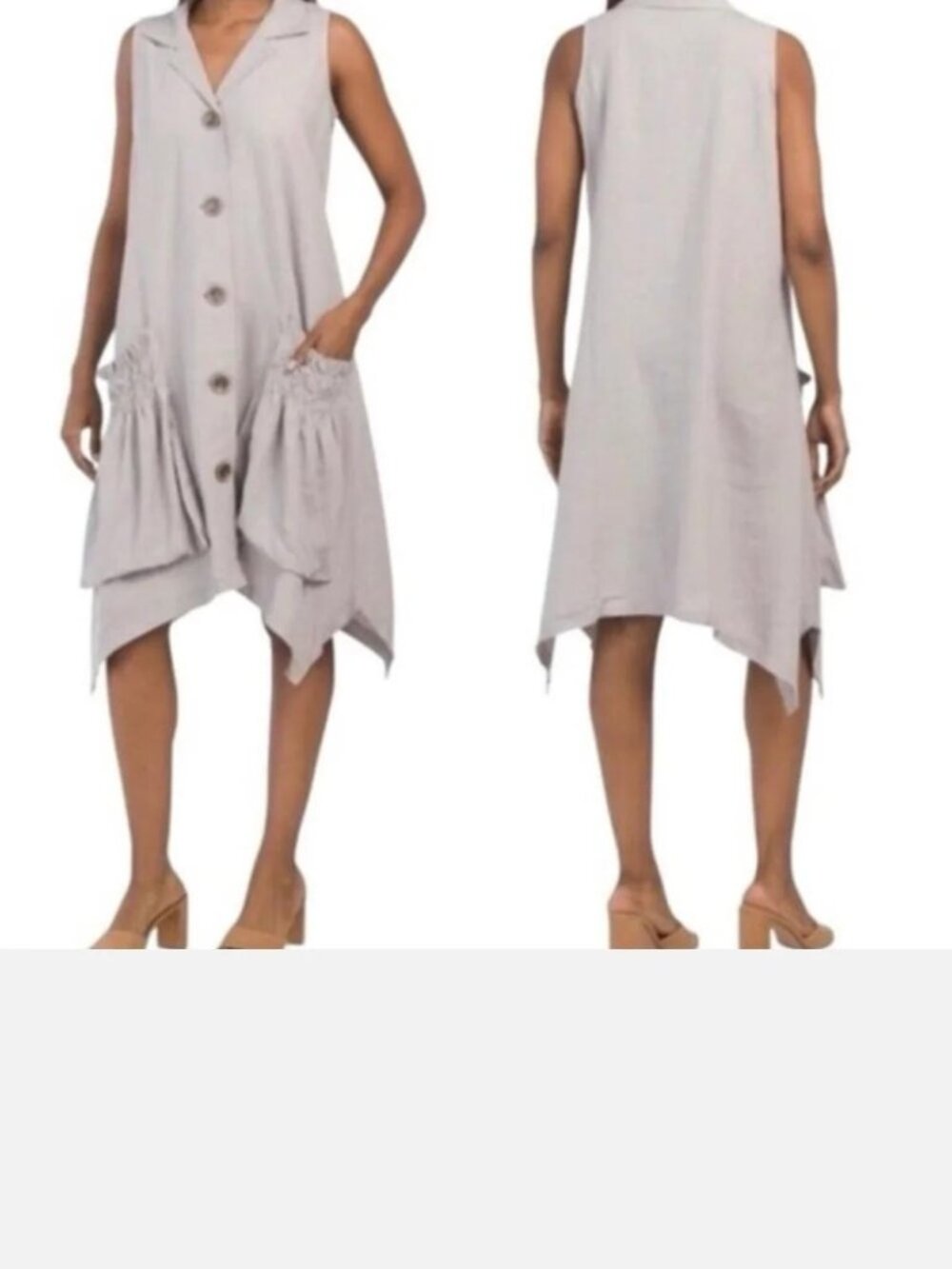 NWOT FOR CYNTHIA BOHO LINEN BLEND BIG POCKET A LINE SHIFT DRESS, BUTTON FRONT S